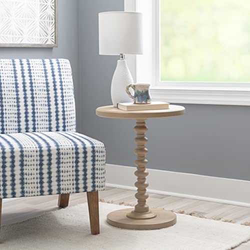 Powell Tarkin Round Natural Wood Turned Spindle Pedestal Side Accent Table - color: Natural