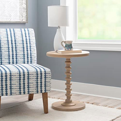 Powell Tarkin Round Natural Wood Turned Spindle Pedestal Side Accent Table - color: Natural