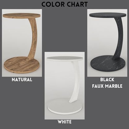 C Shaped End Table for Couch Small Places, Space Saver Round Side Table for Sofa and Bedside with Wheel, Coffee and Eating Snack Time Tray for Living Room, Office (White) - color: White