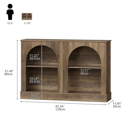 GiftGo Farmhouse Console Table 47-Inch Narrow Entryway Table with 3 Tier Storage, Wooden Rectangular Sofa Table Behind The Couch for Entrance, Hallway, Living Room,Elegant Arch (Rustic Brown, L-47)