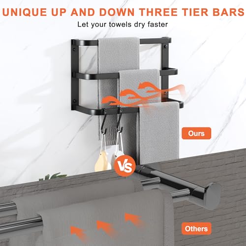 Mooche Towel Racks for Bathroom, 3 Towel Bars Black | 16 Inch, SUS304 Stainless Steel Rustproof, Wall Mount with Screw Included, for Bathroom Laundry Room Hotel - size: 16 inch(3 tier-Matte Black)
