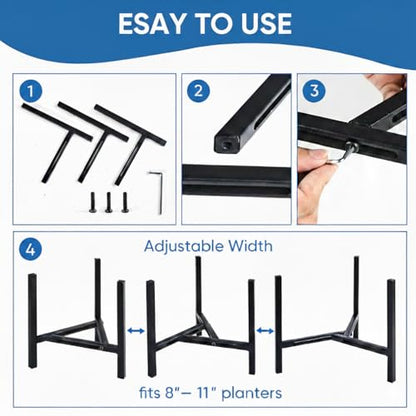 Adjustable Plant Stand Indoor Outdoor, Heavy Duty Metal Modern Plant Holder for 8-12 Inch Pots, Stable Corner Flower Pot Stand Black (Pot & Plant Not Included) (Back-1PCS) - size: Back-1PCS