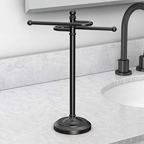Gatco 1546MX Modern Round Base Freestanding Countertop S Style Towel Holder, Matte Black / 14.25" H x 8" W S-Shape Countertop Towel Rack/Hand Towel Holder for Bathroom, Kitchen - color: Matte Black