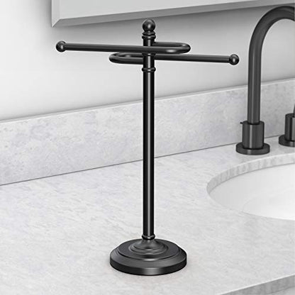 Gatco 1546MX Modern Round Base Freestanding Countertop S Style Towel Holder, Matte Black / 14.25" H x 8" W S-Shape Countertop Towel Rack/Hand Towel Holder for Bathroom, Kitchen - color: Matte Black