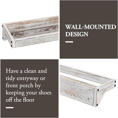 MyGift Set of 4 Shabby White Washed Solid Wood Hanging Shoe Storage Organizer Racks, Wall Mounted Space Saving Footwear Holder for Closet, Mudroom, Entryway, Holds 8 Pairs - color: Whitewashed