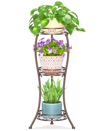 LASZOLA Bronze 3 Tier Tall Plant Stand for Indoor Outdoor, Large Multiple Level Flower Planter Holder Organizer Rack for Patio Office Bathroom Corner Floor, Sturdy Heavy Duty Metal, Vertical Display - color: Classic Bronze, size: 3 Tier
