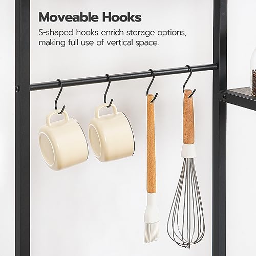 HOOBRO Large Bakers Rack with Power Outlets, 6-Tier Microwave Stand with 4 Hooks, Coffee Bar, Kitchen Shelf with Wire Basket, for Kitchen, Living Room, Office, Rustic Brown and Black BF64UHB01 - color: Rustic Brown + Black
