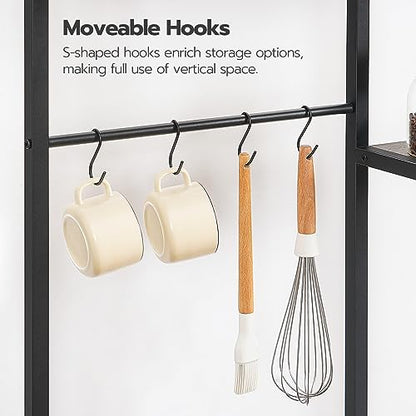 HOOBRO Large Bakers Rack with Power Outlets, 6-Tier Microwave Stand with 4 Hooks, Coffee Bar, Kitchen Shelf with Wire Basket, for Kitchen, Living Room, Office, Rustic Brown and Black BF64UHB01 - color: Rustic Brown + Black