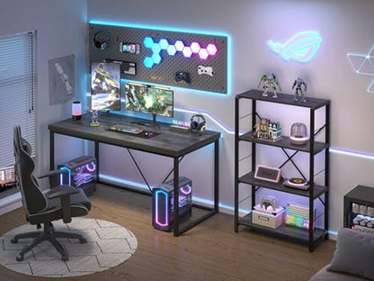 EXCEFUR Modern Home Office Desk, Wood and Metal Computer Desk, Industrial Writing Study Gaming Table for Living Room Bedroom, Rustic Grey, 53 inch - color: Grey, size: 53 inch