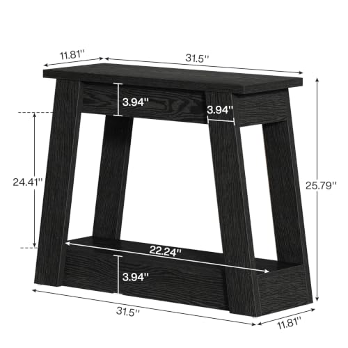 Tribesigns Wood End Table, Small Side Table with 2 Storage Shelves, Rustic Accent Narrow Nightstand for Living Room, Bedroom (2, Black) - color: Black