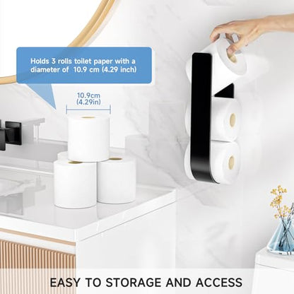 Toilet Paper Storage Wall Mount, Toilet Paper Holder Stand for 3 Rolls Tissue, Metal Extra Toilet Paper Storage Holder, Tissue Roll Holder for Rv, Bathroom,Black (1pack)