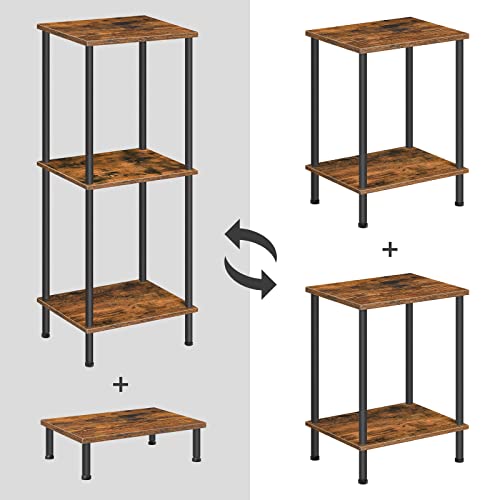 HOOBRO End Tables Set of 2, Small Side Table, Nightstand with 2-Layer Storage Shelves, Sofa Table for Small Spaces, Living Room, Bedroom, Stable Frame, Easy Assembly, Rustic Brown BF09BZP201 - color: Rustic Brown + Black