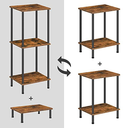 HOOBRO End Tables Set of 2, Small Side Table, Nightstand with 2-Layer Storage Shelves, Sofa Table for Small Spaces, Living Room, Bedroom, Stable Frame, Easy Assembly, Rustic Brown BF09BZP201 - color: Rustic Brown + Black