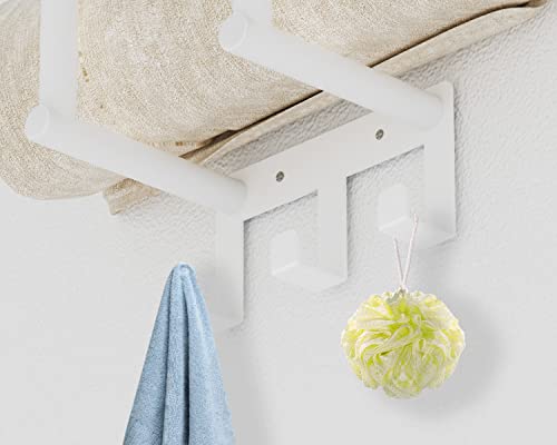 Towel Rack with Shelf and 3 Hooks, Bethom Towel Holders for Bathroom Wall Mounted, Metal White Towel Racks can Hold 3 Large Bath Sheets Blanket - color: White, size: Round Tube