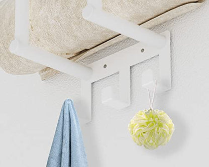 Towel Rack with Shelf and 3 Hooks, Bethom Towel Holders for Bathroom Wall Mounted, Metal White Towel Racks can Hold 3 Large Bath Sheets Blanket - color: White, size: Round Tube