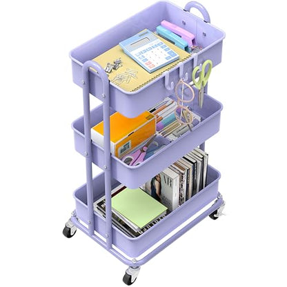 Simple Houseware 3-Tier Heavy Duty Metal Utility Rolling Cart, Purple - color: Purple