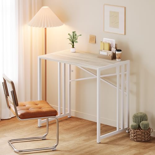 Lutown-Teen Small Folding Desk 35 inch, No Assembly Required Small Office Desk, Writing Gaming Computer Camping Table, Beige - color: Beige, size: 35 Inch
