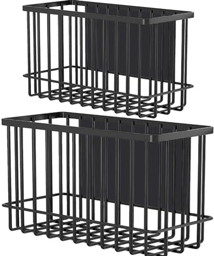 Magnetic Shelf Fridge Basket Bin for Whiteboard Washer Dryer Locker Cabinet | No Drilling Or Tools Needed, Reusable Magnet Organizer Classroom Office Home Kitchen Laundry Storage Rack Container Holder - style: (2-Pack) Black/(L+XL)