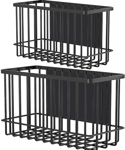 Magnetic Shelf Fridge Basket Bin for Whiteboard Washer Dryer Locker Cabinet | No Drilling Or Tools Needed, Reusable Magnet Organizer Classroom Office Home Kitchen Laundry Storage Rack Container Holder - style: (2-Pack) Black/(L+XL)