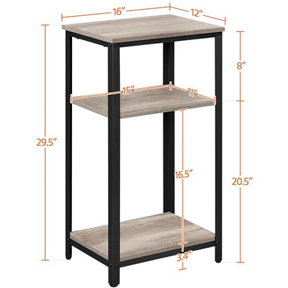 Yaheetech 30 in Tall End Table, 3-Tier with Strong Wooden Shelves, Small Side Table with Metal Frame for Living Room Office, Small Places, Gray - color: Grey