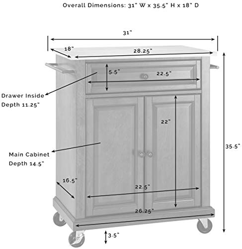 Crosley Furniture Compact Stone Top Small Rolling Cart with Shelves, Microwave Stand with Towel Rack, White - color: White, style: White Granite Top