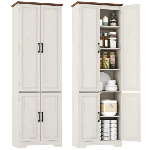 Function Home 72" Kitchen Pantry Cabinet, Tall Wood Farmhouse Storage Cabinet with Doors and Adjustable Shelves, 6 Tier Freestanding Cupboard for Kitchen Dining Living Room Bathroom, Antique White - color: Antique White, size: 24"Wx11.81"Dx72"H