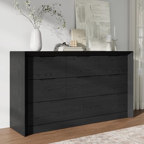 YANSNWO Black 8 Drawer Dresser for Bedroom, 55" Wide Dressers & Chest of Drawers with Unique Panel & Thickened Frame, Mid Century Modern Dresser with Handless Design for Living Room, Hallway - color: Black, size: 15.6"D x 55.1"W x 31.5"H (8 Drawers)
