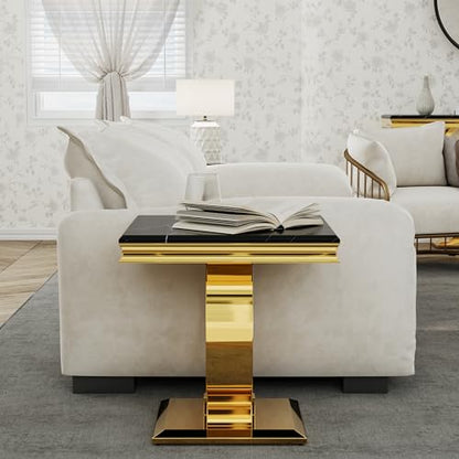 Asday Gold End Table, Modern Black Living Room Side Table with Gold Metal U-Base, Square End Table for Sofa Couch, Living Room, Bedroom, Office - color: Black, size: Set of 1