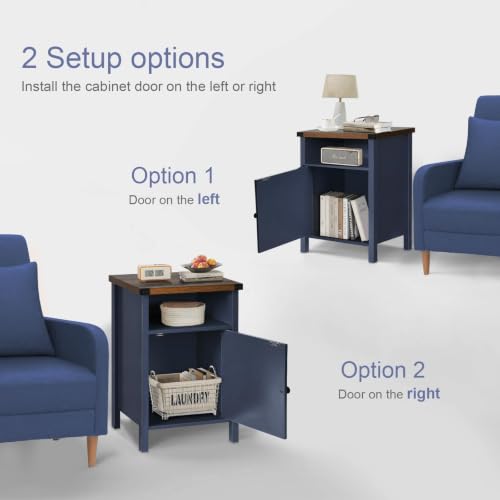 Farmhouse End Table, Nightstand with Barn Door and Shelf,Navy Blue | End Tables,Wooden Sofa Side Table, Modern Bed Side Table Rustic Nightstands, Bedroom, Living Room - color: Navy Blue