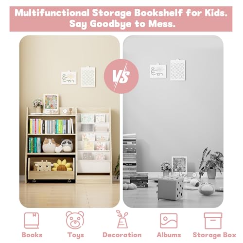 COZPAW Kids Bookshelf and Toy Storage, 4 Tier Toddler Bookshelf with Movable Drawer (Oak) - color: Oak
