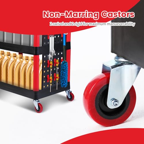 MaxWorks 50886 3 Shelf Rolling Utility Service Cart with Storage Carts and Bottle Holders with Side Hanging Hook 440-lb Capacity - style: 3 Shelves w/ bottle holder