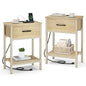 Vagusicc Nightstand Set of 2 with Charging Station, Bed Side Table with Fabric Drawer, Small End Table with 2-Tier Storage Shelves, 25.4" Tall Bedside Table, Night Stand for Bedroom Dorm, Natural - color: Natural (2 Pack)