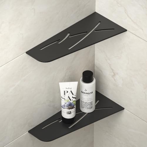 Corner Shower Shelf 12" Heavy Duty | 304 Stainless Steel, Quadrilateral Corner Shelf Recessed, Bathroom Storage Shampoo Holder - color: Matte Black, size: 12"-2 Pack
