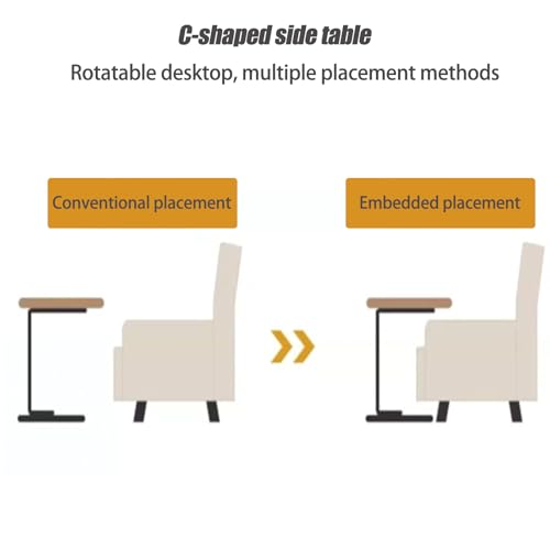 Pedestal Adjustable c Table for Small Spaces，C Shaped End Table Desktop can Turn 360° and the Height of the Sofa Small TV Tray Table Can be Adjusted for Couch - color: Wood-height-adjustable Table-1pcs