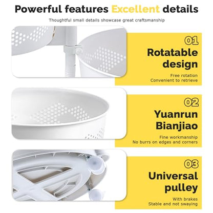 5 Tier Kitchen Storage Cart, Circular Rotating Basket, Storage Rack with 360 Degree Wheels, Fruit And Vegetable Storage, Fruit Vegetable Shelf, Rotatable Basket for Kitchen Bathroom White Five Layers