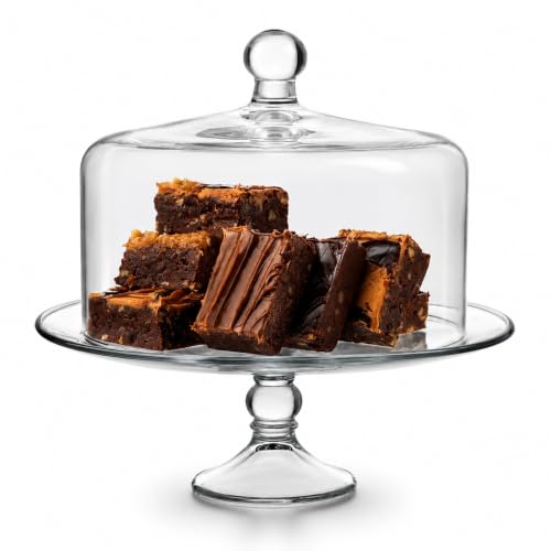 Libbey Selene Glass Cake Stand with Dome Lid, Elegant Curved Footed, Covered Cake Stand, Versatile Serving Dish for Variety of Desserts and More | Curved Pedestal Showcases Pastries, Cupcakes, Pies, Clear Cover Keeps Sweets Fresh for Parties and Tidy Serv