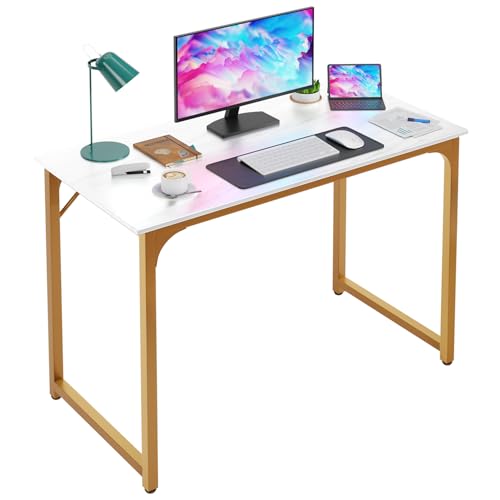 PayLessHere | 39 Inch Computer Desk | White Gold | Office Desk with Metal Frame, Adjustable Feet | Water-Resistant, Scratchproof Surface | Sturdy Writing Table for Home Office or Study | Pack of 1 - color: White Gold, size: 39 Inch