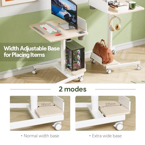 JOY worker Rolling Standing Desk, Mobile Tilt Adjustable Laptop Desk, Oak | 28" Partial 60° Foldable MDF Board, Height Adjustable, DIY Pegboard & Storage Base, 4 Lockable Casters, Home Office Classroom - color: Oak