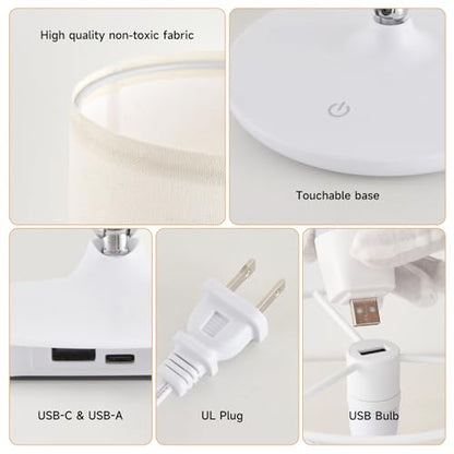 2pcs Table Lamps Bedroom USB C+A Ports, Remote and App, Stepless Dimming and 3 Modes Dimmable Touch Nightstand Bedside USB-C Ports Small Table Lamp Fully Control Light - White