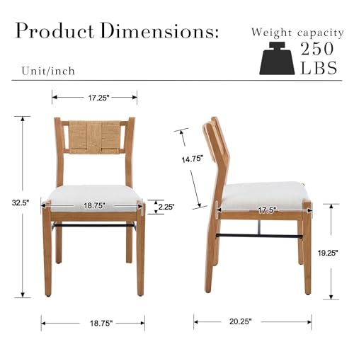 BESTANO Modern Armless Dining Chairs with Rope Woven Back Set of 2, Beige Linen Fabric Upholstered Kitchen & Dining Room Chairs, Mid-Century Classic Farmhouse Wooden Side Chair - color: Beige, size: 2 Chairs