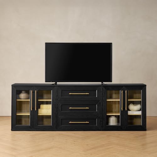 mopio Blake 3 Piece Entertainment Center with Storage, Modern Farmhouse Modular Storage Cabinet Dresser TV Stand for up to 65" TVs, Side Display Case (Black Oak, 3 Units) - color: Black Oak, size: 3 Units