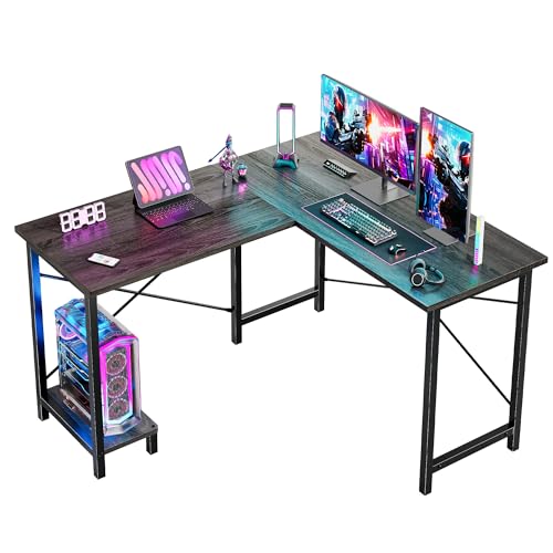 DUMOS 50-Inch Reversible L Shaped Desk with CPU Shelf, Grey | Computer Desk with Sturdy Metal Frame, Corner Gaming Desk, Home Office Desk for Study, Writing and Work, Sturdy Modern Design - color: Grey
