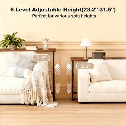 Faesun 70.9 Inch Behind Couch Table, 24"-32" Adjustable Height Range, Behind The Couch Table with Outlet, Adjustable Console Table, Narrow Long Sofa Table, for Living Room, Walnut - color: Walnut, size: 70.9"w x 5.9"d (C-shaped)