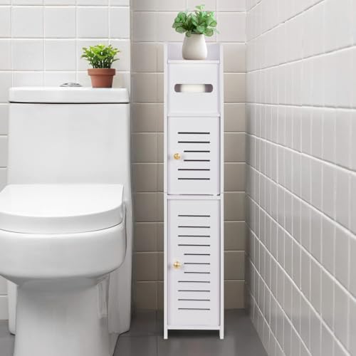 LuiceABC Toilet Paper Holder Stand, Over The Toilet Storage Cabinet for Bathroom, Slim Corner Shelf for Small Space Storage, Small Bathroom Storage Cabinet with Doors - White - size: 5.9 x 5.9 x 30.7 inch