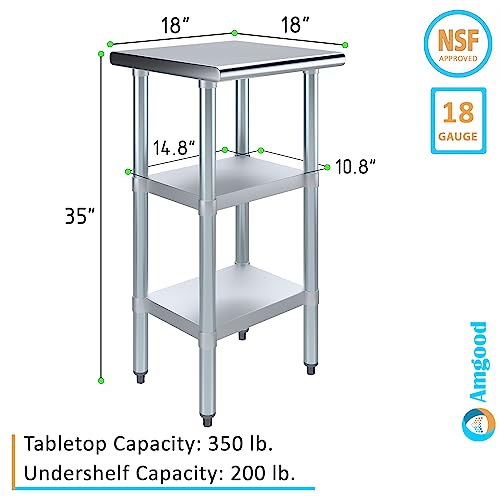 Stainless Steel Work Table with Second Undershelf – Compact Commercial Prep Table for Kitchen, Garage, or Bakery – NSF Certified (18" x 18") - size: 18x18