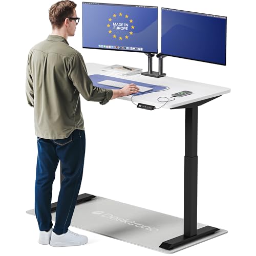 Desktronic HomeOne Standing Desk 54x28 — Ergonomic Sit Stand Home Office Desk, Made in Europe, Electric Dual Motor Height Adjustable, USB & USB-C Charging, Wobble-Free, Touchscreen, 3 Memory Presets - color: Black + White, size: 54 x 28 in