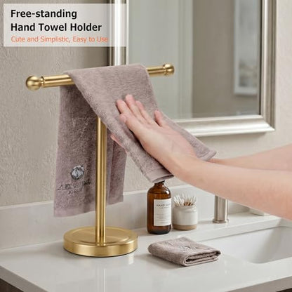 Hand Towel Holder, T-Shape Hand Towel Stand for Bathroom, Hand Towel Rack Bar Standing for Vanity Kitchen Countertop (Gold, Stainless Steel) - color: Gold