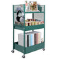 3 Tier Rolling Storage Cart Metal Utility Cart with Wheels | Office Organizer with Hooks & Hanging Cups, Mobile Shelving Unit for Kitchen Nursery Craft Snack Book - color: Emerald Green