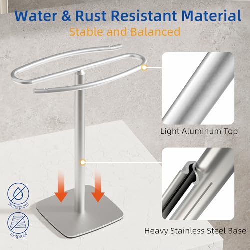 RUACQ Hand Towel Holder for Bathroom,12 inch S-Shape Towel Holder Stand, Stainless Steel and Aluminium Standing Towel Rack for Kitchen Vanity Countertop (Brushed Nickel) - color: Silver