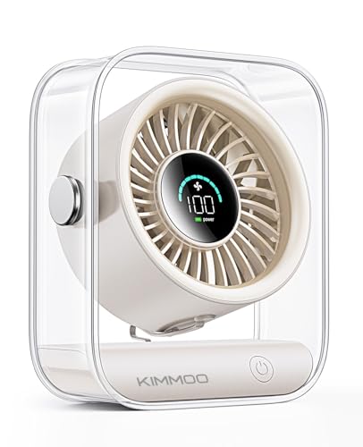 KIMMOO Rechargeable USB Desk Fan, Quiet Table Fan with Turbo Airflow, 100 Speeds, Digital Display, 90° Rotating, Small Battery Desktop Fans for Bedroom Home Office Trave, Beige - color: Beige
